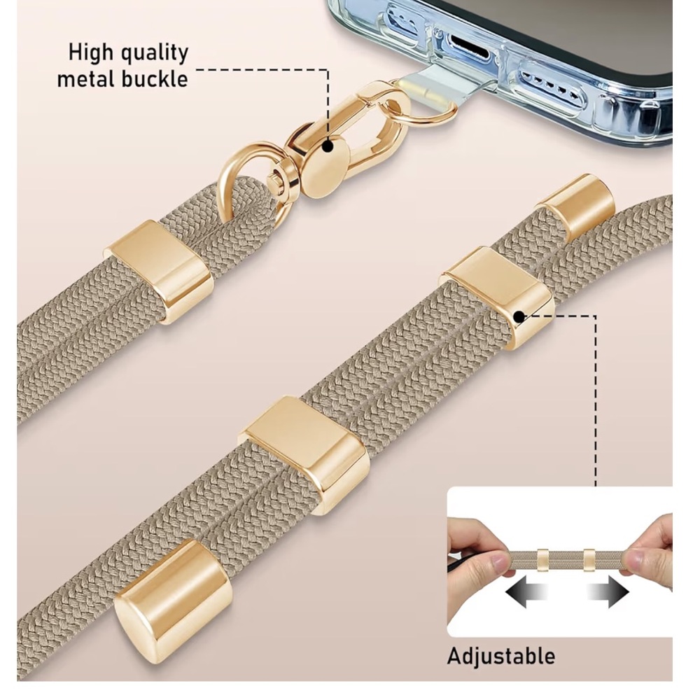 (2) Beige Phone Lanyard with Gold Accents NIB